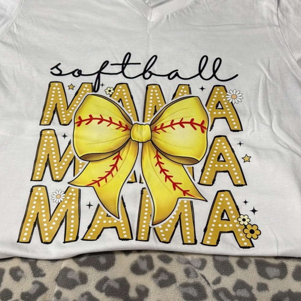 White and Yellow Softball Mama Tee Short Sleeve